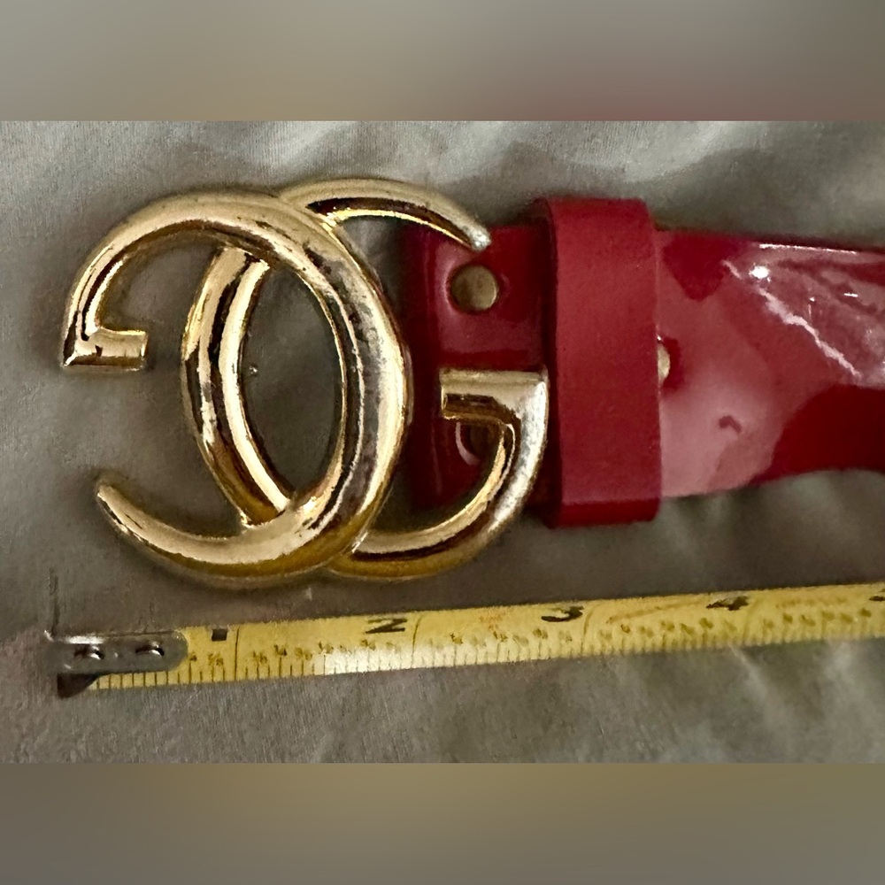 Vintage 1970s GUCCI RED PATENT Leather GG Buckle Wide Belt AS-IS 27-33” waist - Picture 10 of 14